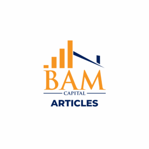 Logo for BAM Capital Articles with orange bar chart and roof design above the orange “BAM,” blue word “CAPITAL” below, and bold blue “ARTICLES” underlined at the bottom. White background.
