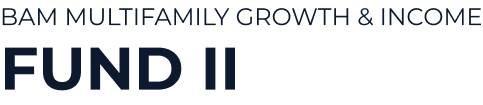 Text reads: “BAM Multifamily Growth & Income Fund II” in large, bold letters on a light background.