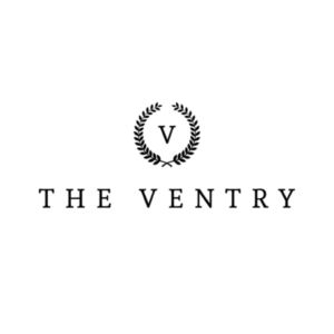 A simple black and white logo with a laurel wreath encircling the letter V above the words THE VENTRY in uppercase serif font on a white background.